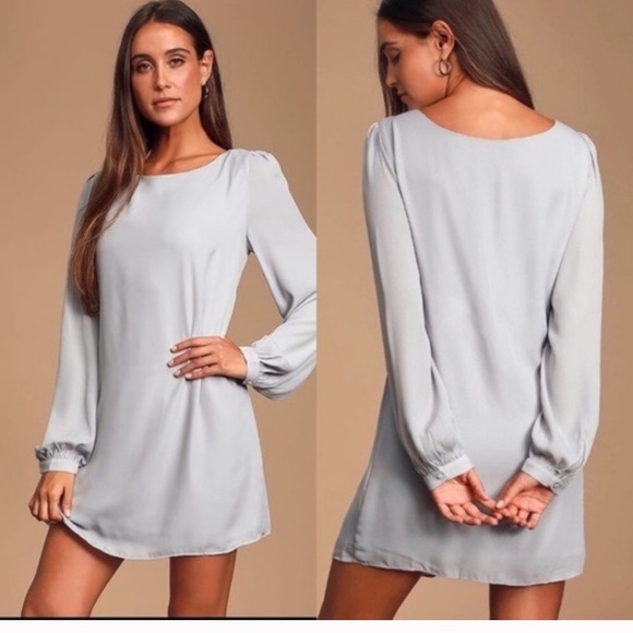Lulus Dresses & Skirts - Lulu’s light gray sheer long sleeve shift dress